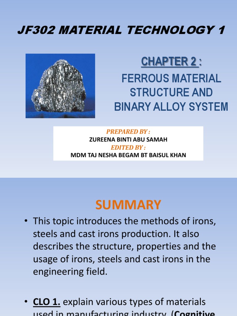 Jf302 CH 2 - FERROUS MATERIAL STRUCTURE AND BINARY ALLOY SYSTEM | PDF ...