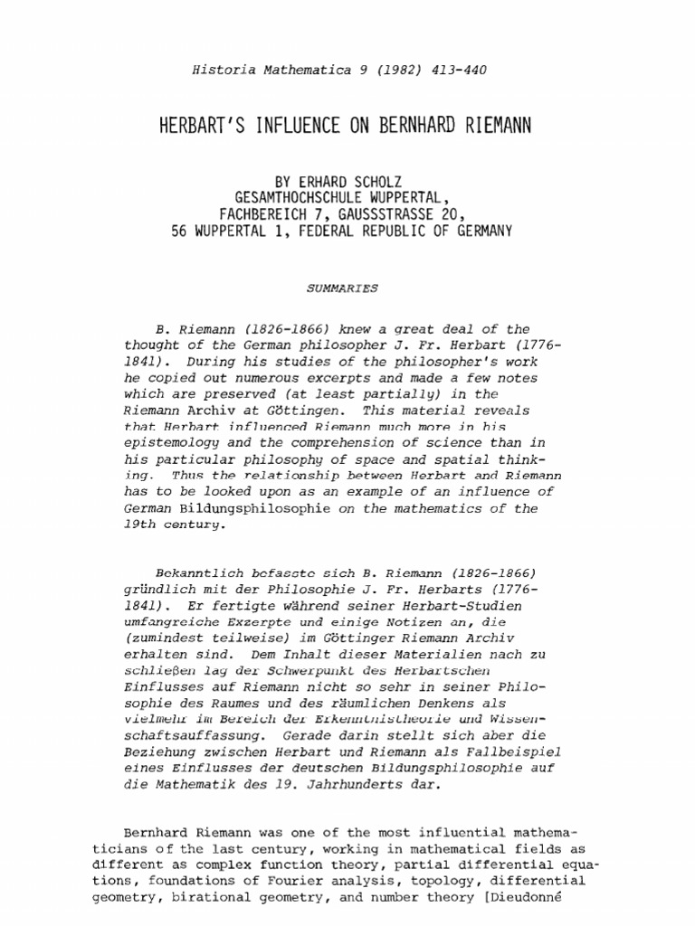 Scholz, Herbart's Influence On Riemann PDF German Idealism Concept