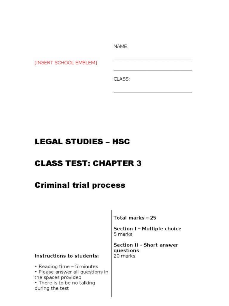HSC Legal Studies Test: Criminal Trials | PDF | Career & Growth