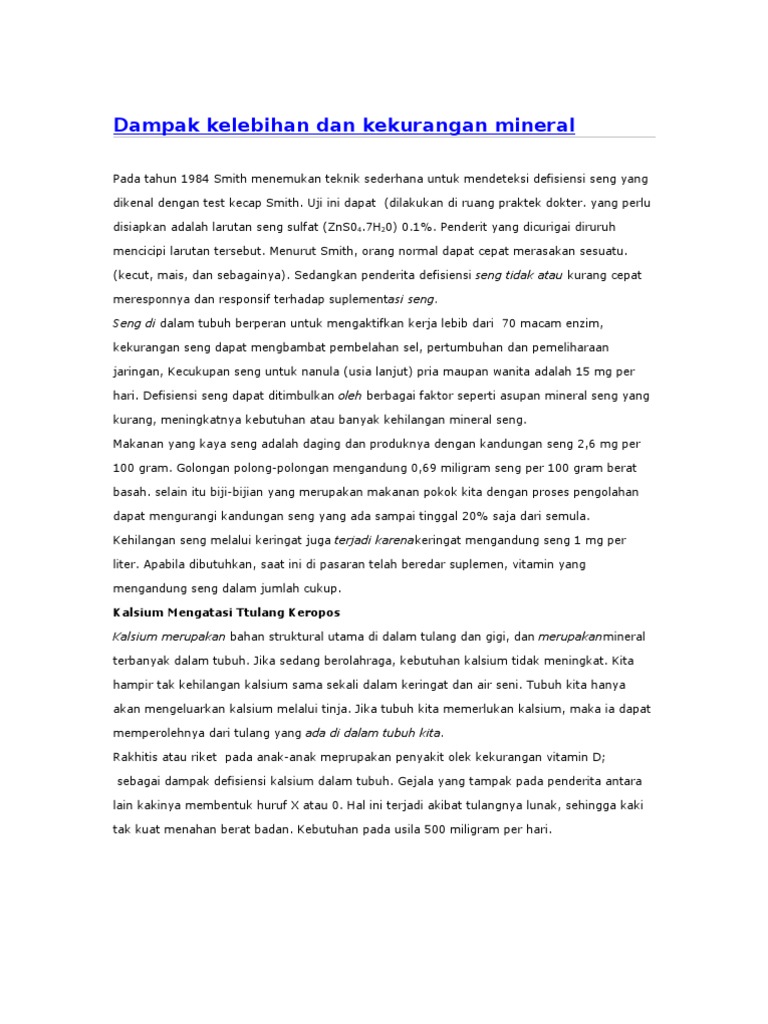 Dampak Kelebihan Dan Kekurangan Mineral