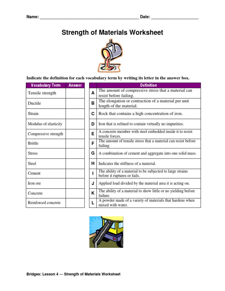 Strength of Materials Vocabulary Worksheet | PDF