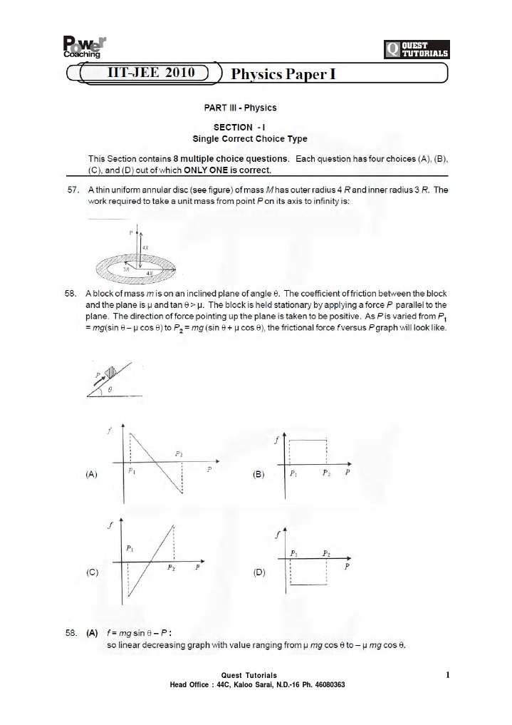 IIT JEE Advanced Physics Model Question Paper With Detailed Solutions I ...