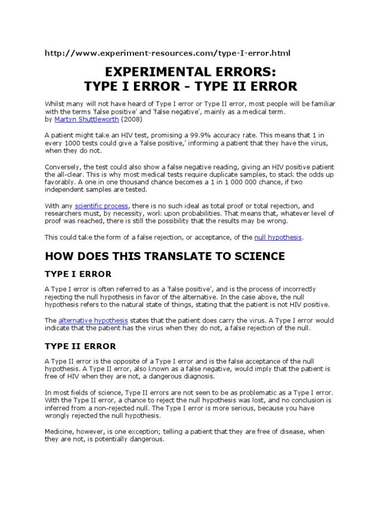 Experimental Error Http | Type I And Type Ii Errors | Observational Error