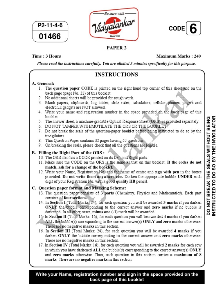 IIT JEE Advanced Sample Question Paper With Detailed Solutions 2