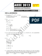 AIEEE 2012 Complete Solved Paper Question Paper and Solution