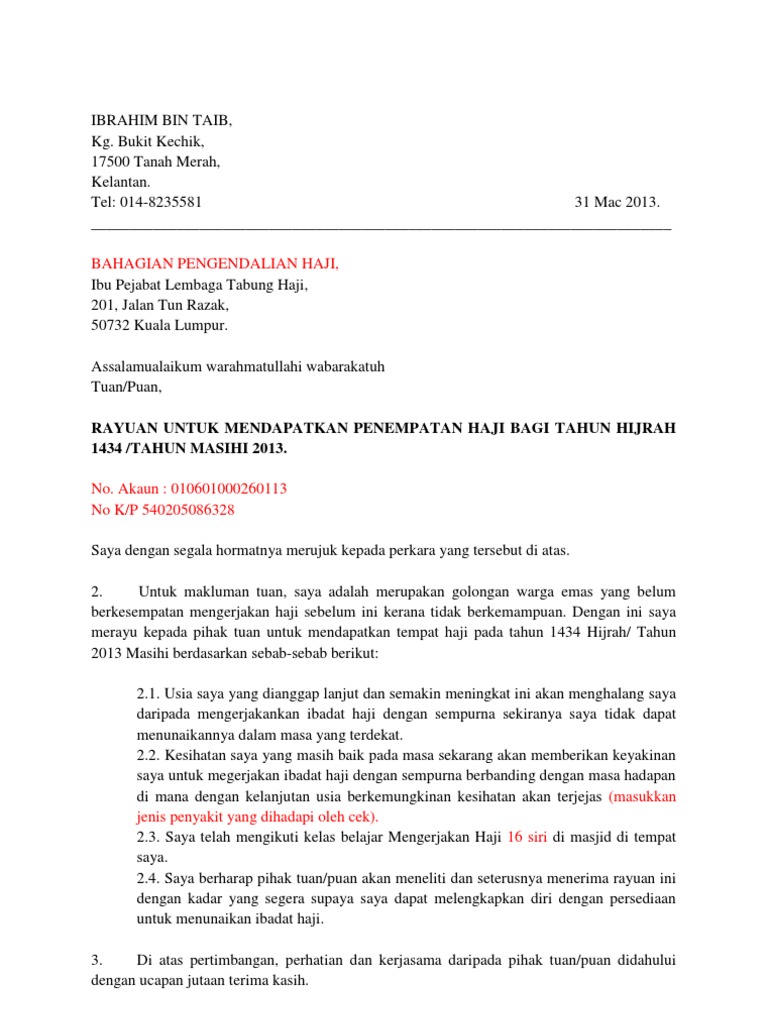 Email Surat Rayuan Haji - Contoh Win