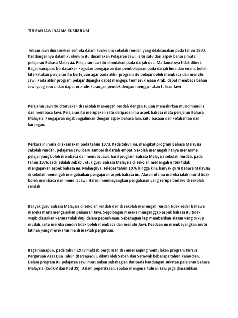 Tulisan Jawi Dalam Kurikulum Pdf