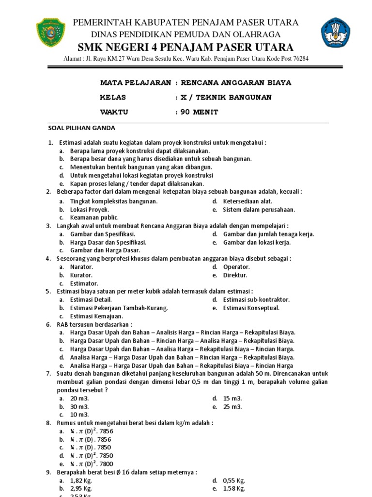 Contoh Soal RAB Teknik Sipil | PDF | Sains & Matematika | Teknologi ...