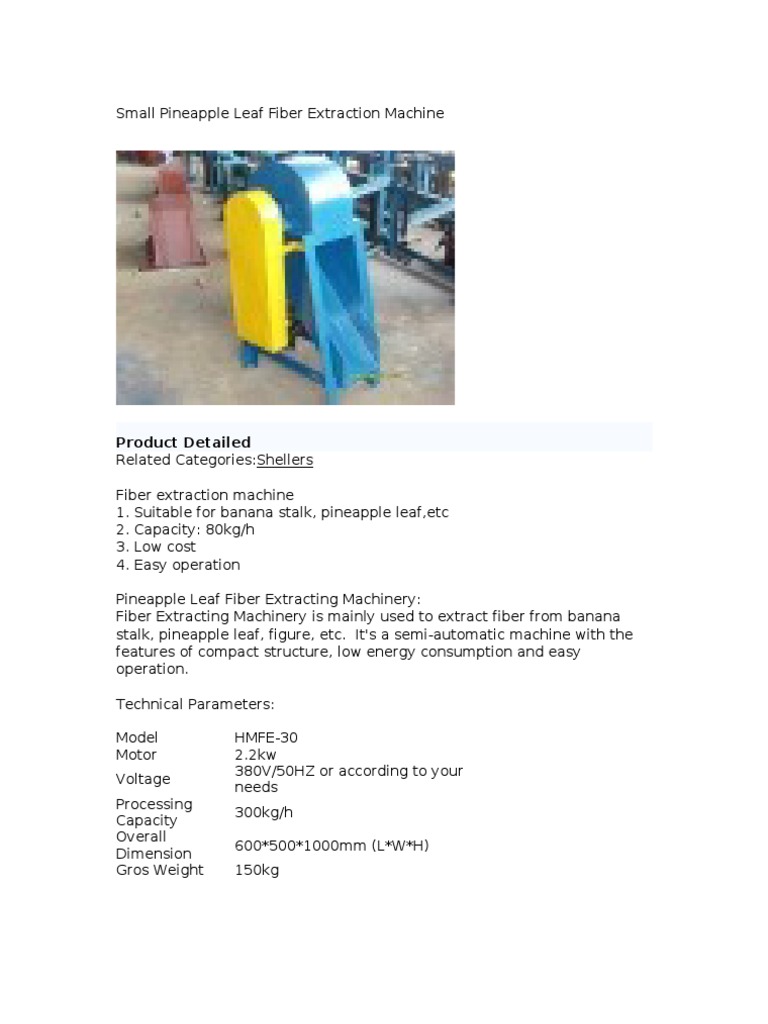 Small Pineapple Leaf Fiber Extraction Machine PDF Paper Tourism