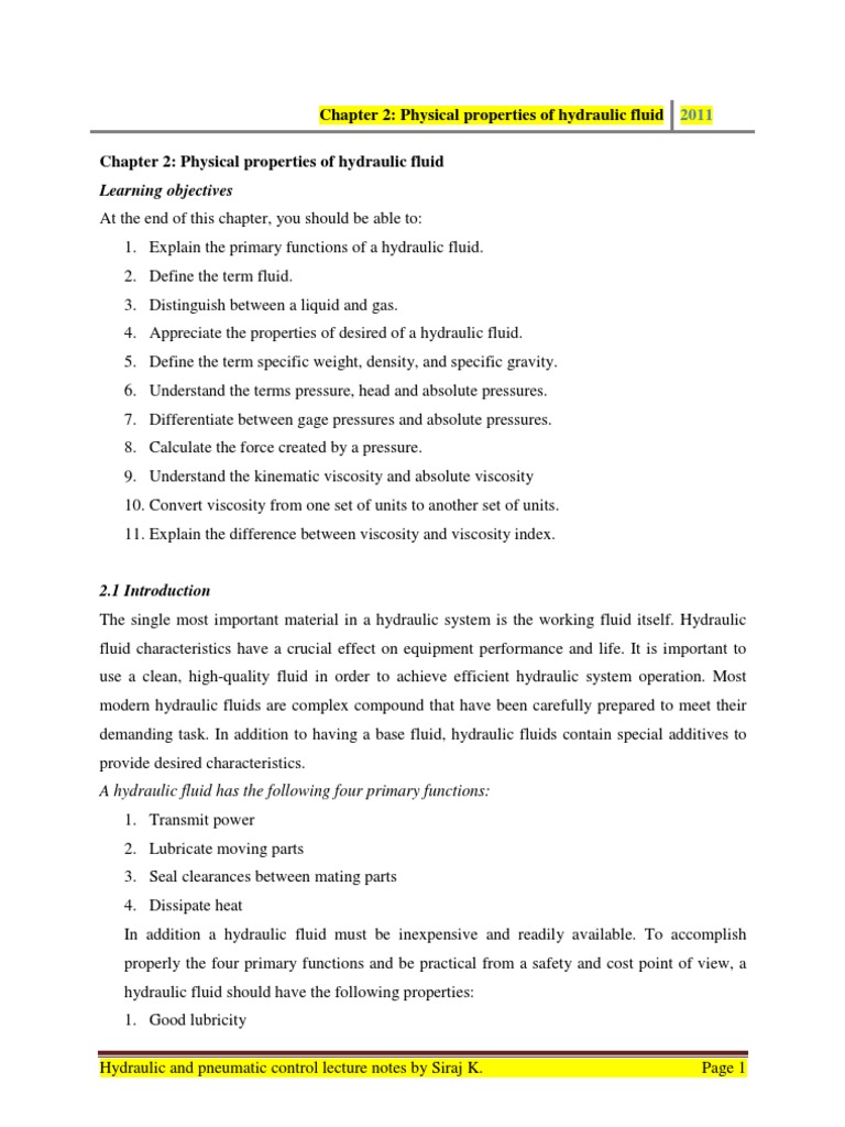 Chapter 2 Physical Properties of Hydraulic Fluid | PDF | Viscosity ...