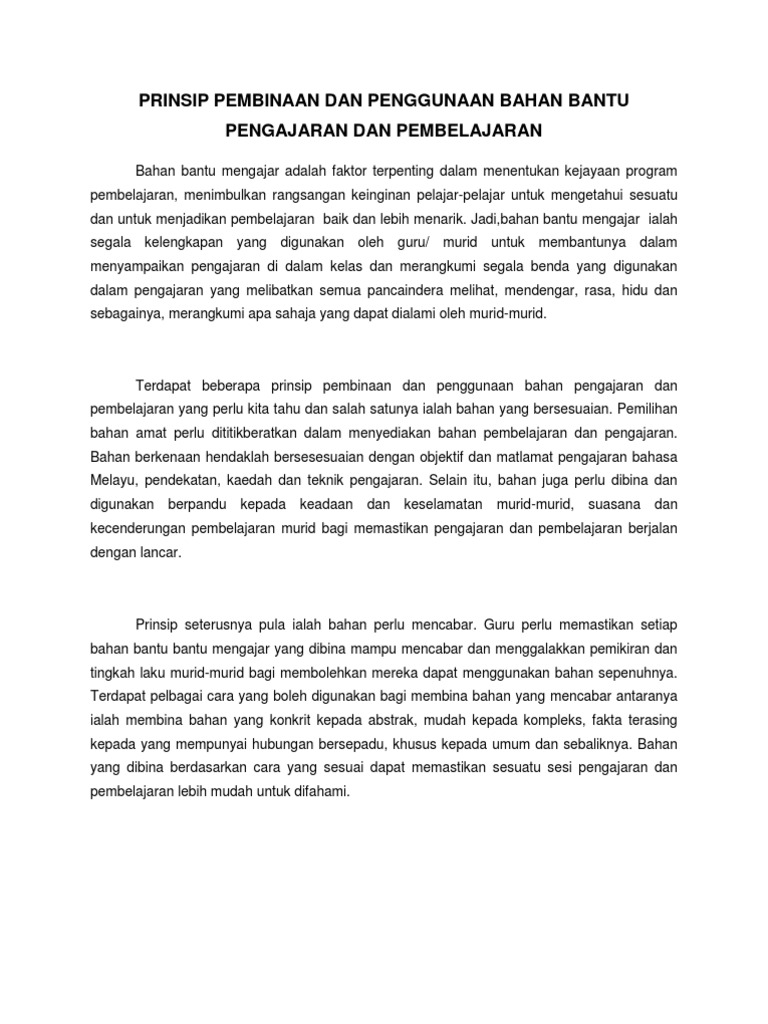 Prinsip Pembinaan Dan Penggunaan Bahan Bantu Pengajaran Dan Pembelajaran Pdf