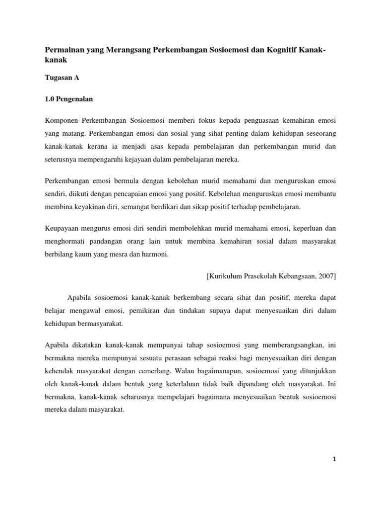 Permainan Yang Merangsang Perkembangan Sosioemosi Dan Kognitif Kanak Pdf