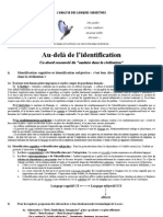 Résumé en 4 Pages de Ma Conférence "Au Delà de L'identification"