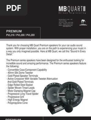 Mb Quart Premium p Vl Series Speaker Manual