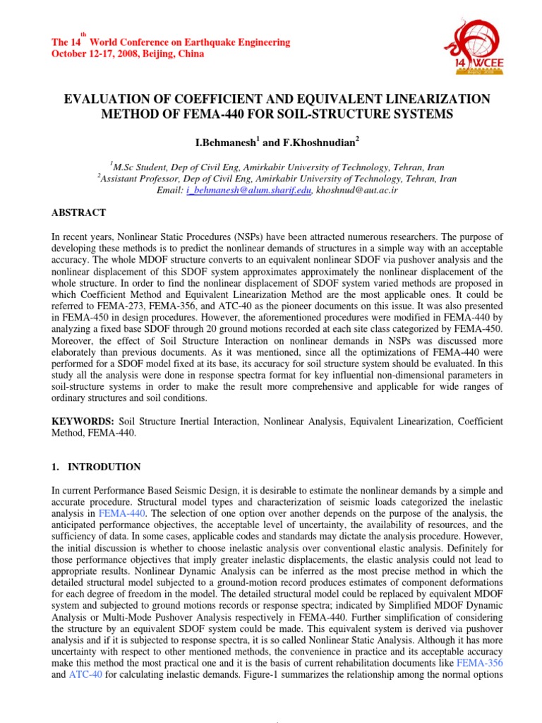 Evaluation of Coefficient and Equivalent Linearization Method of Fema ...