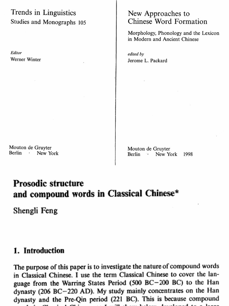Prosodic Structure and Compound Words in Classical Chinese | PDF