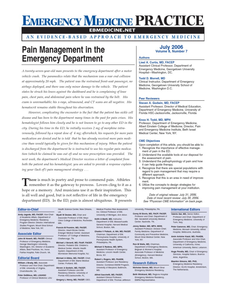 Pain Management in The Emergency Department | PDF | Peripheral ...