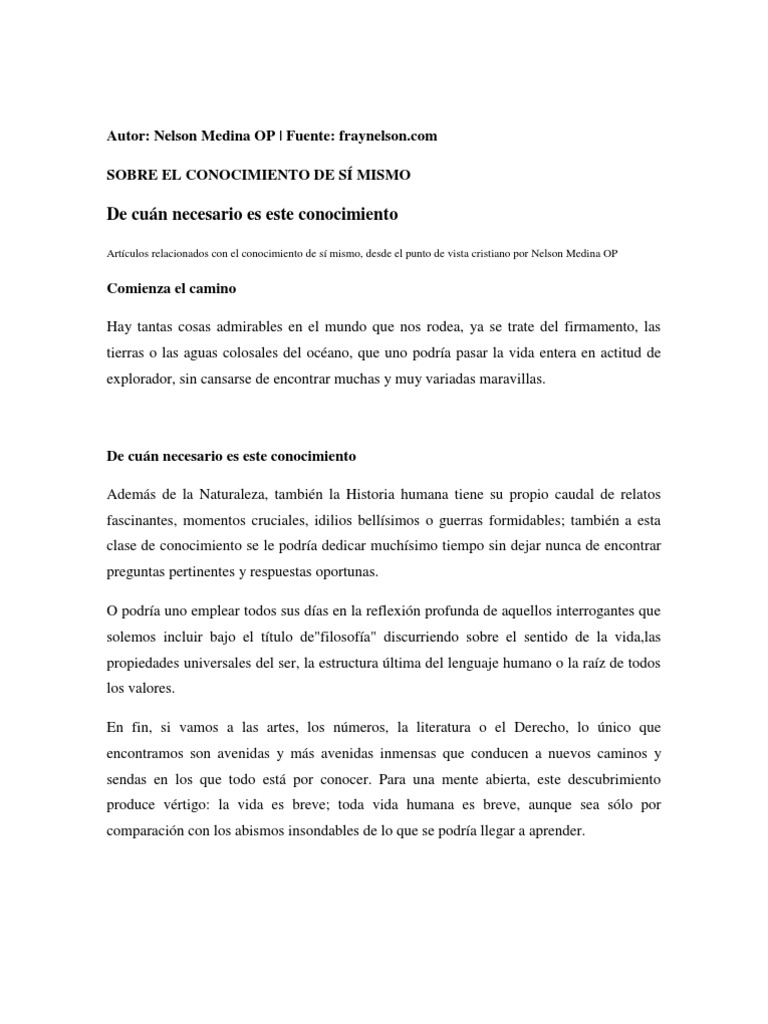 Sobre El Conocimiento de Sí Mismo | PDF | Experiencia | Conocimiento