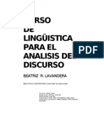 Beatriz Lavandera - Curso de Linguística para El Analisis Del Discurso. Beatriz Lavandera.
