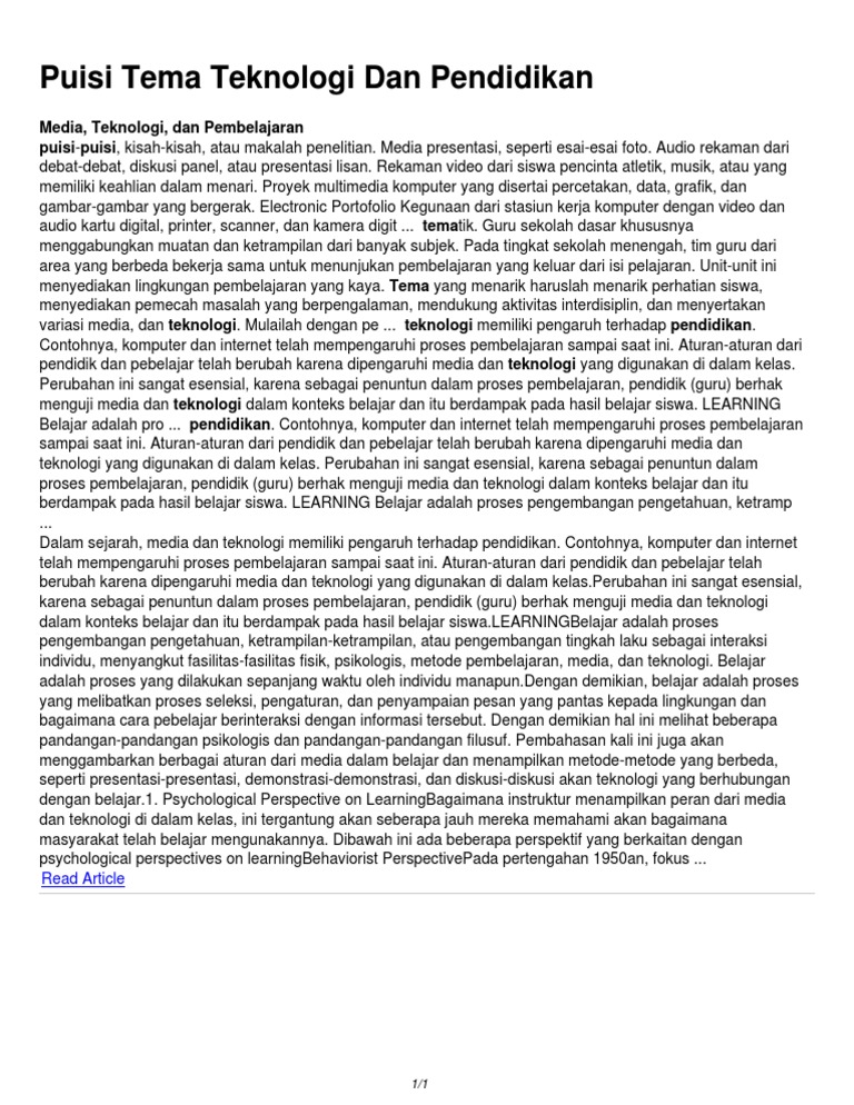 Puisi Tema Teknologi Dan Pendidikan