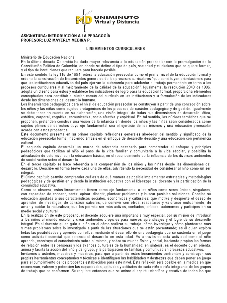 Lineamientos para Educación Preescolar | PDF | Educación de la primera ...