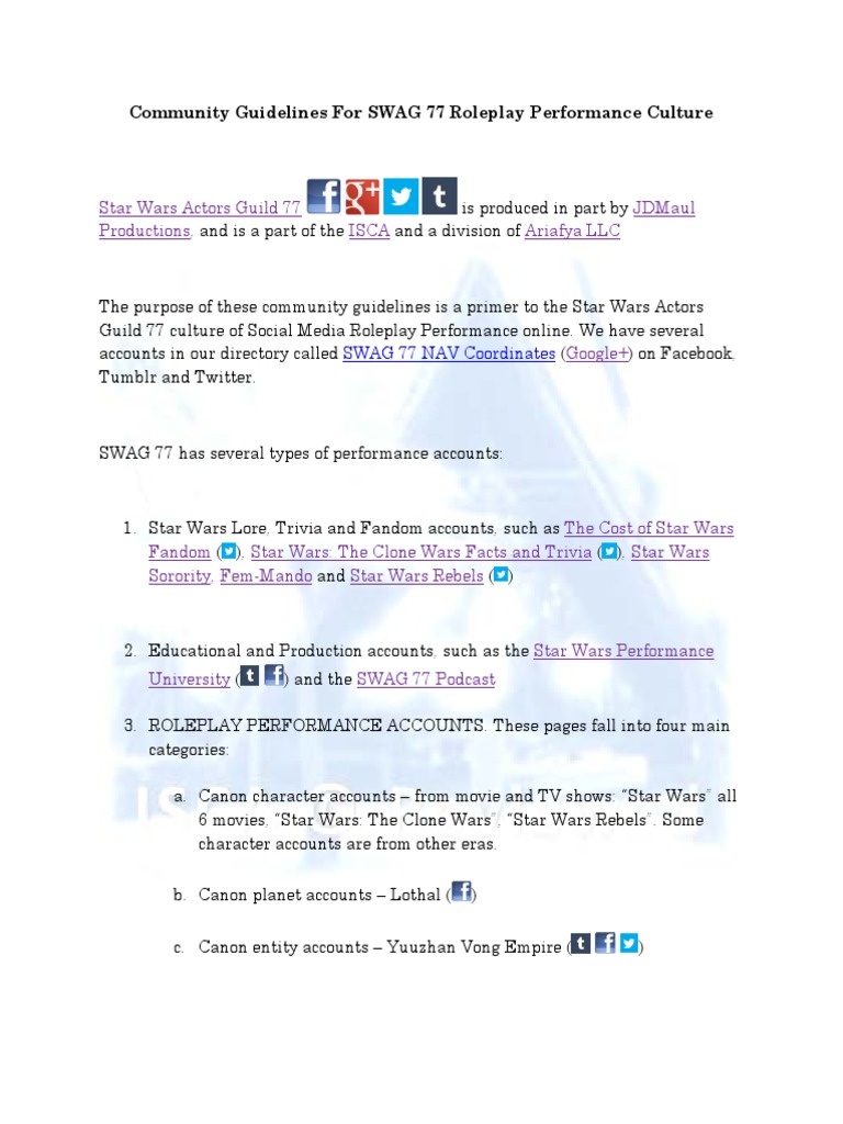 Community Guidelines For SWAG 77 Roleplay Performance Culture PDF