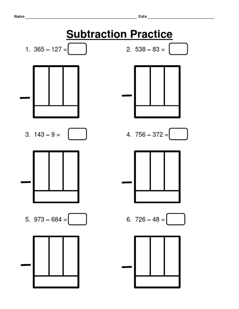 Subtraction Practice Name Date PDF