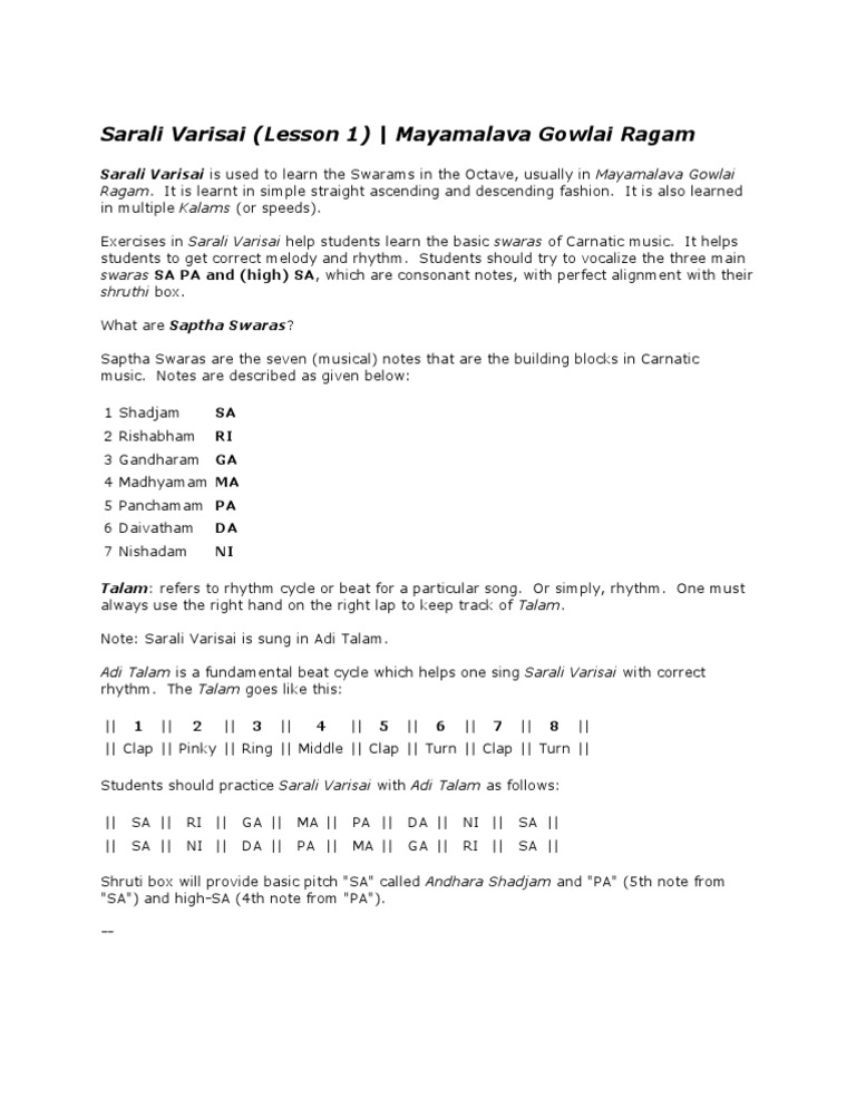 Lesson 01 Sarali Varisai Sound Performing Arts