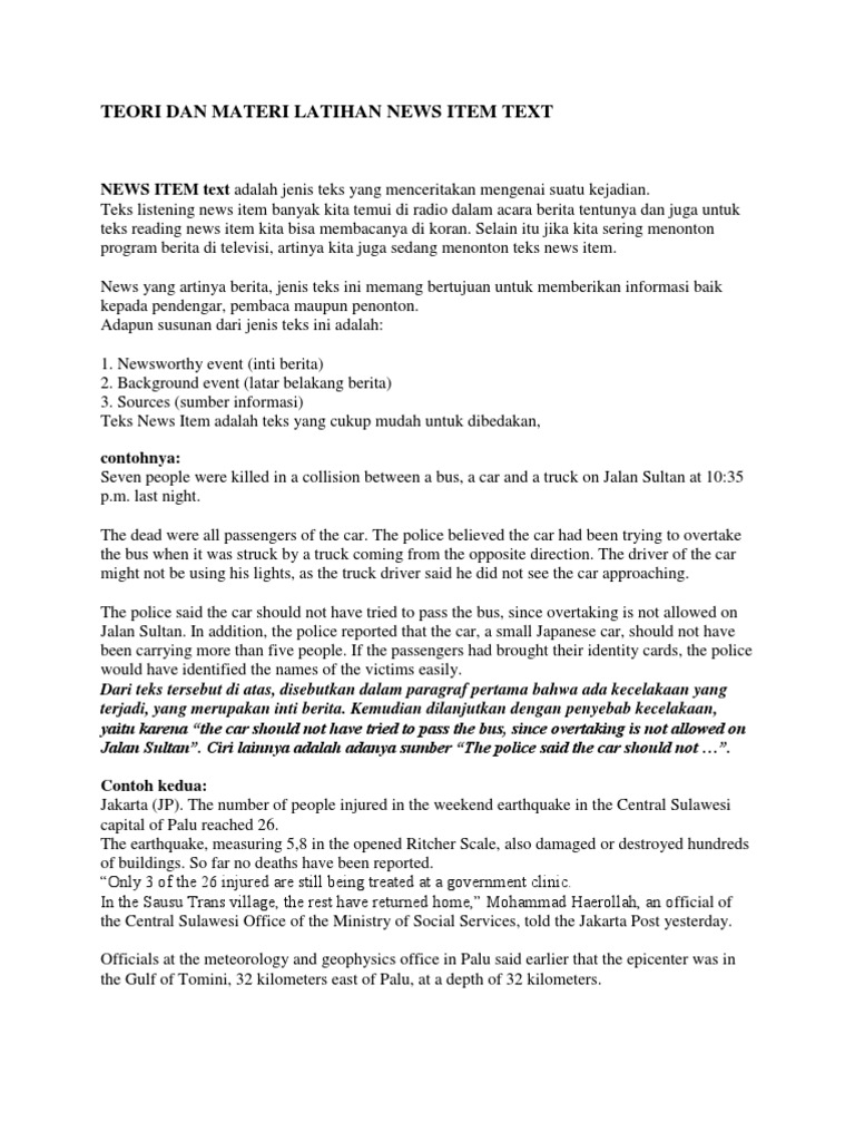Teori Dan Materi Latihan News Item Text Thailand Earthquakes