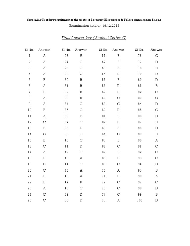 Final Answer Key (Booklet Series-C) | PDF