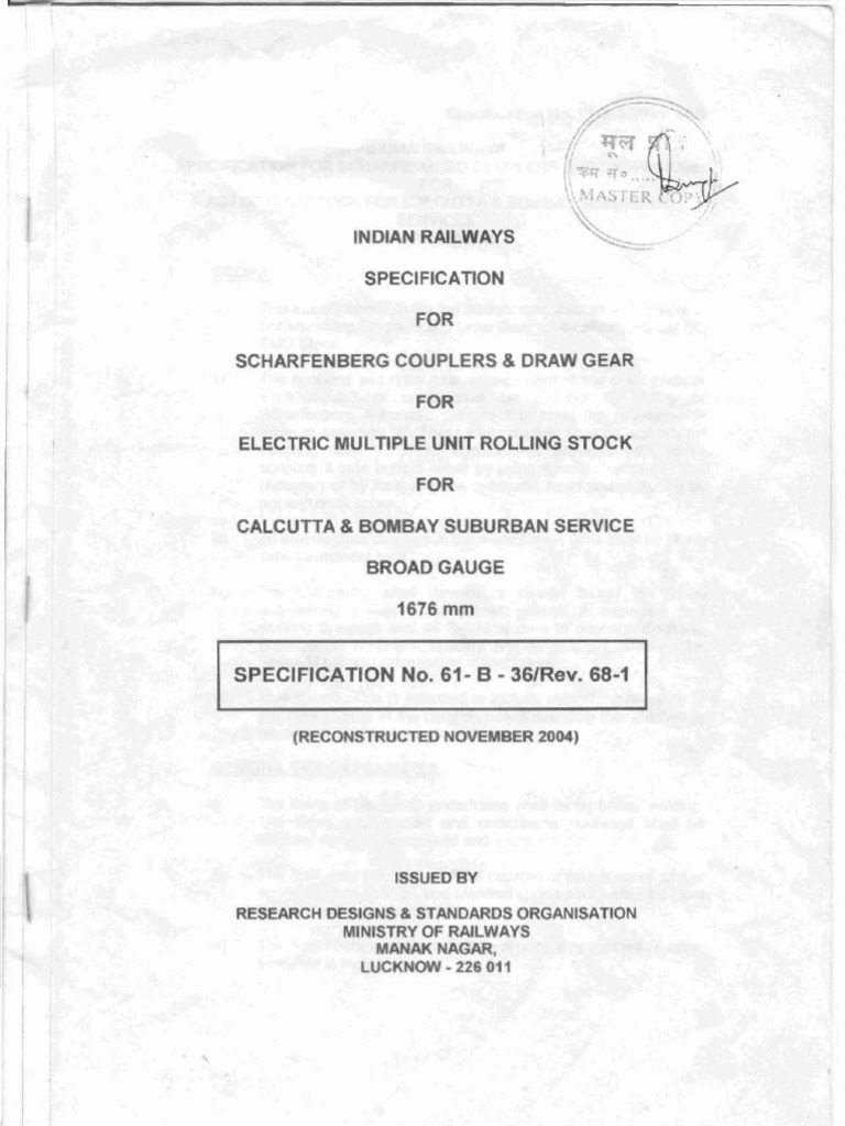Schaku Coupler Rdso Spec No. 61B36R 1 681 PDF Rolling Stock