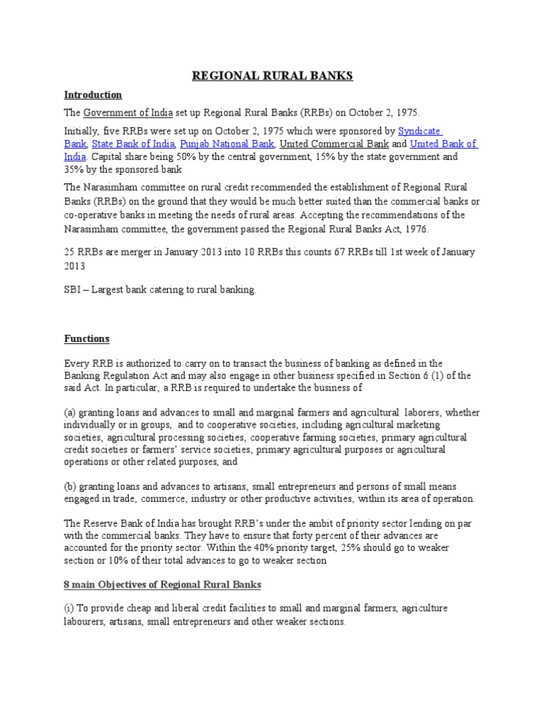 Regional Rural Banks | PDF | Banks | Cooperative