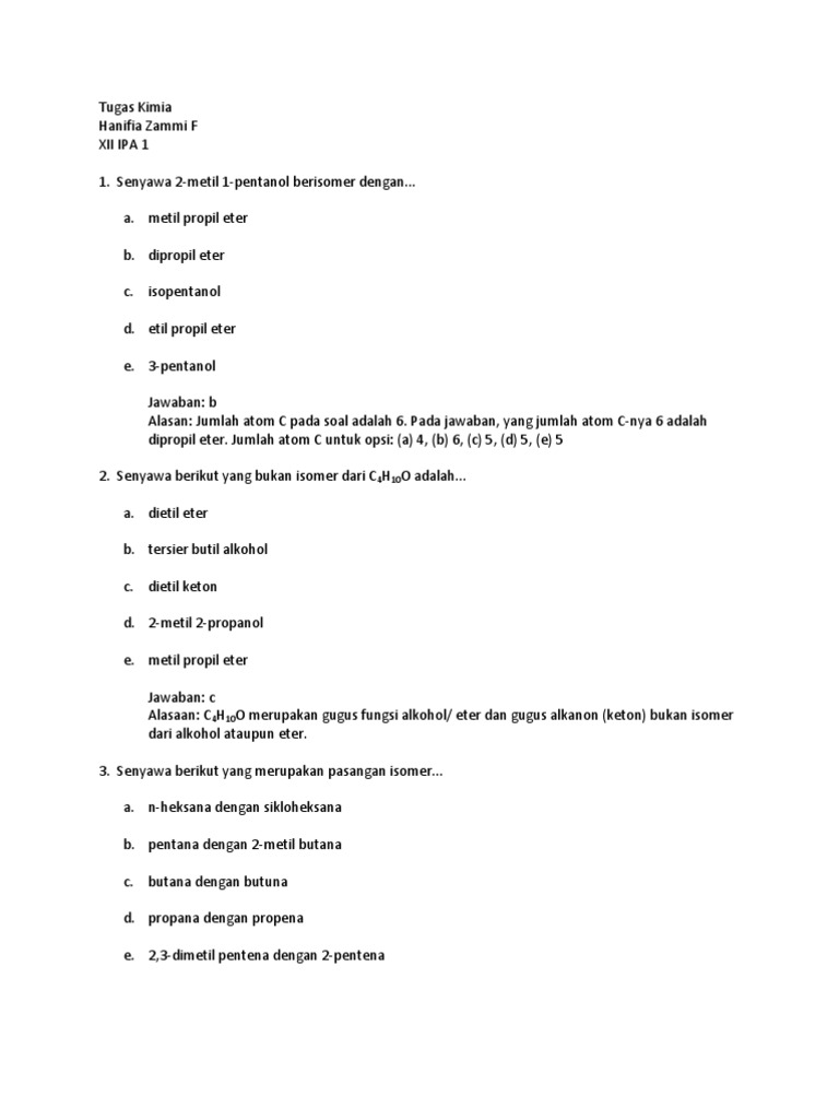 Kumpulan Soal Soal Kimia Karbon