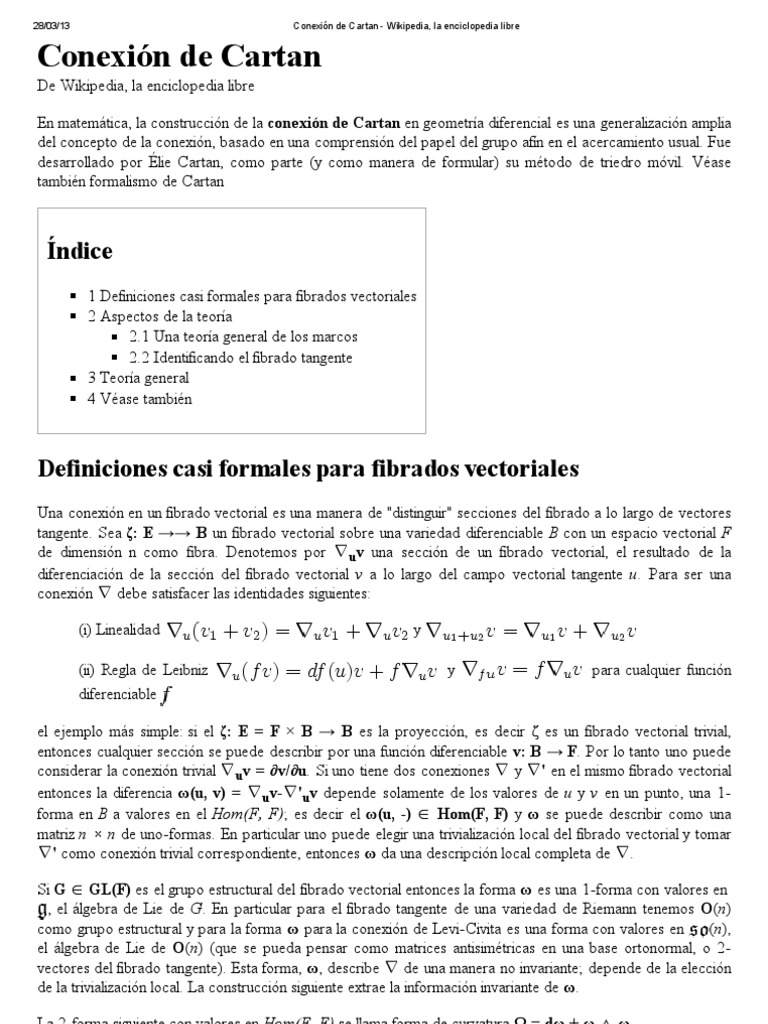 Conexión de Cartan Wikipedia, La Enciclopedia Libre PDF Física