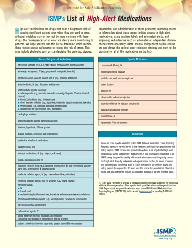 High alert medications medical error pharmaceutical drug