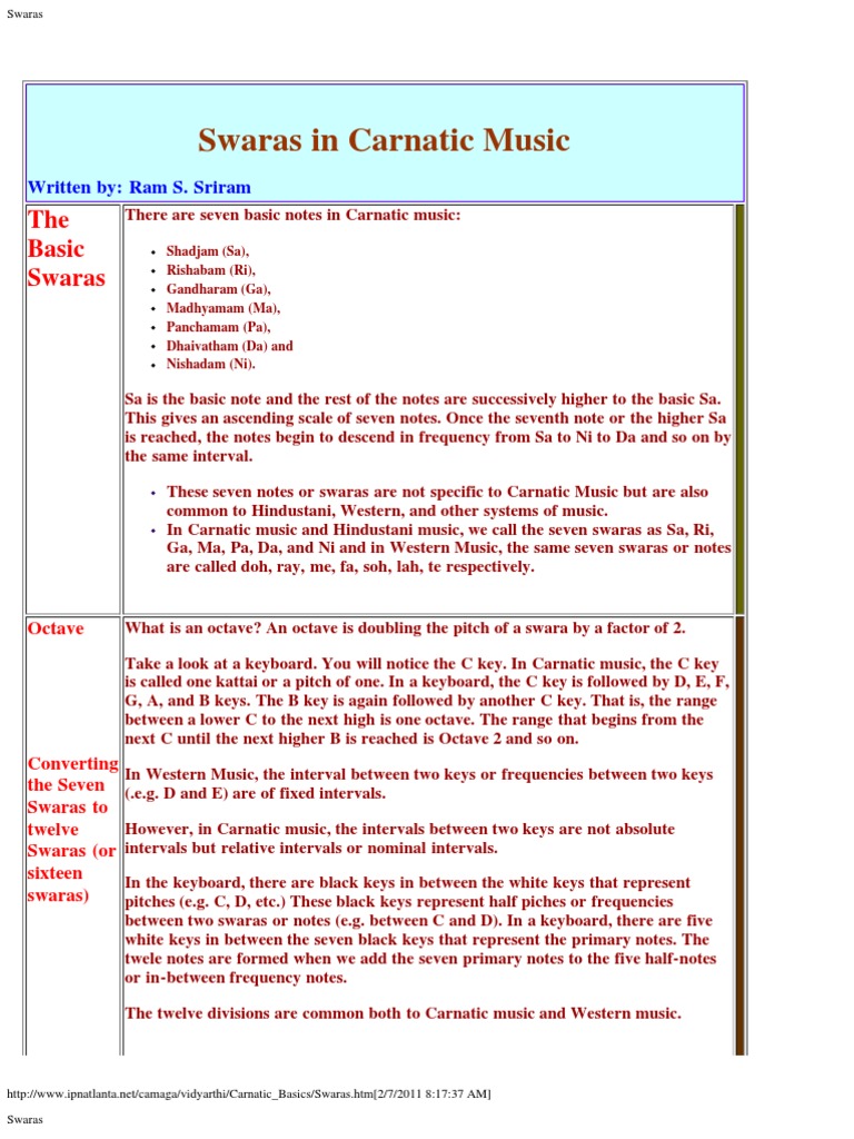Music Notes Carnatic Western Table Chart Pdf Classical And Art Music Traditions Musicology