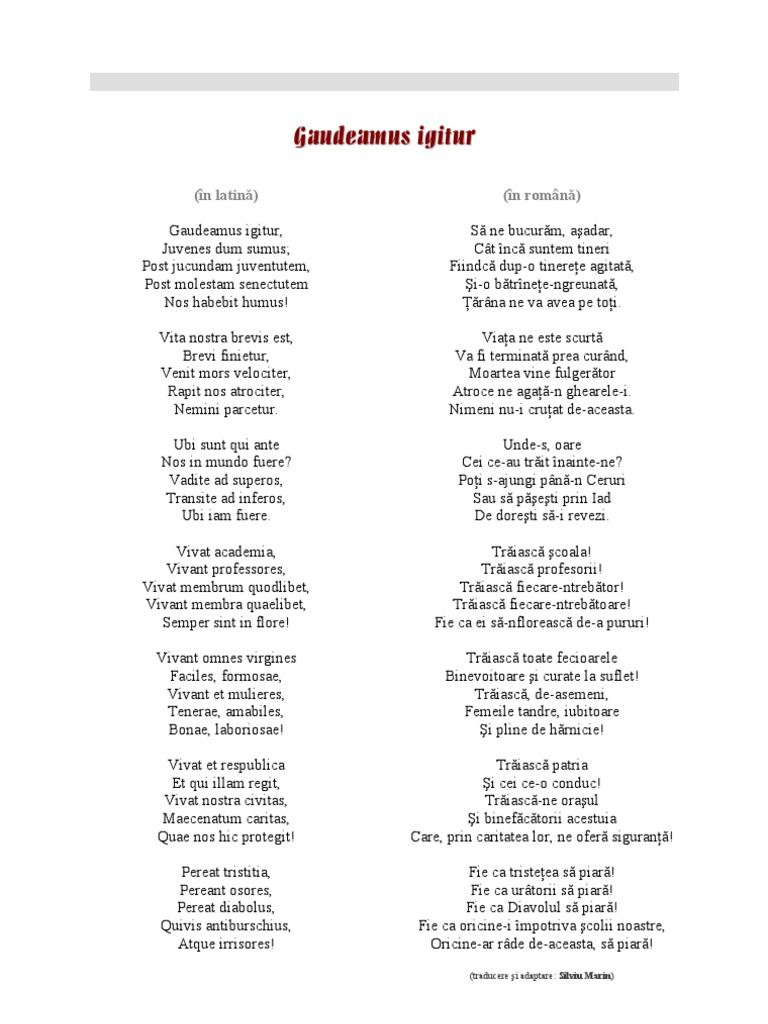 Gaudeamus Igitur. Versurile