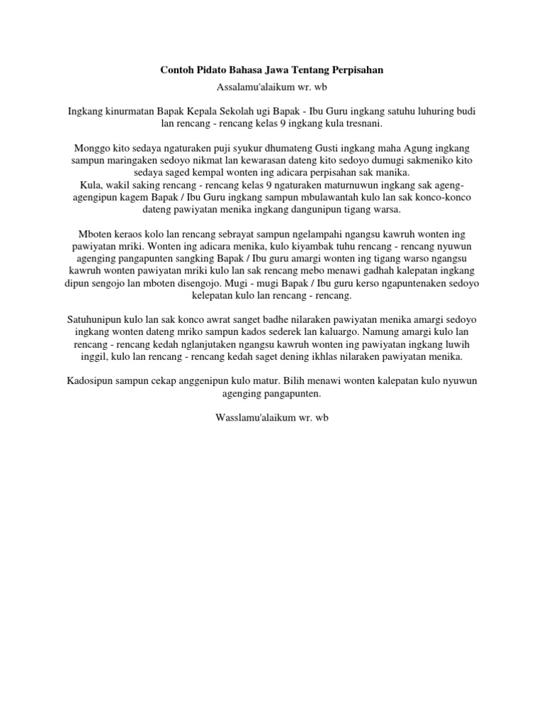 Contoh Pidato Bahasa Jawa Tentang Perpisahan Contoh Pidato Bahasa Jawa Tentang Perpisahan
