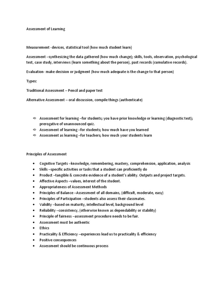 Assessment of Learning Overview | PDF | Educational Assessment ...