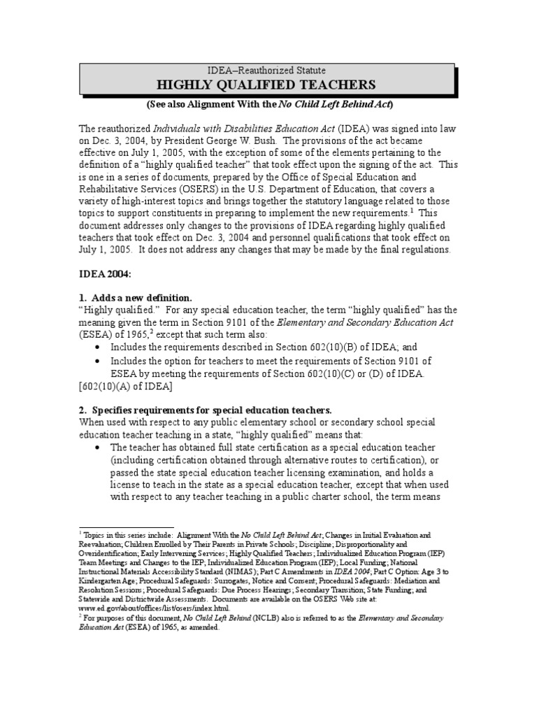 IDEA 2004: Highly Qualified Teachers | PDF