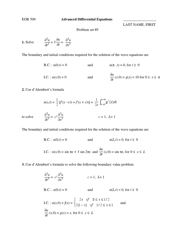 EGR 509 Advanced Differential Equations Problem Set | PDF | Initial ...