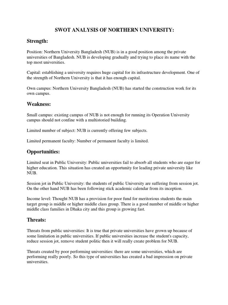 SWOT Analysis of Northern University Bangladesh | PDF