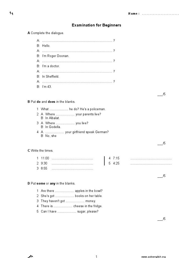 English Exam Practice for Beginners | PDF