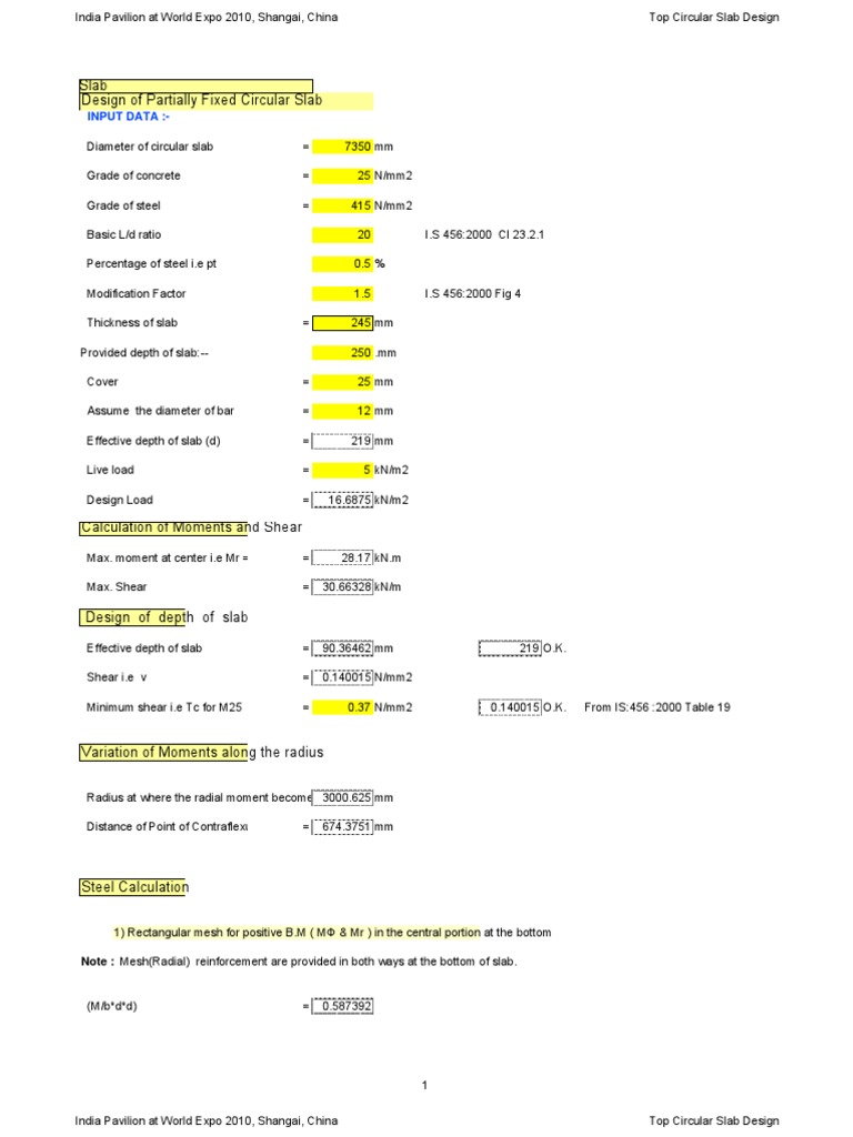 Top Circular Slab Design | PDF | Mechanical Engineering | Civil Engineering