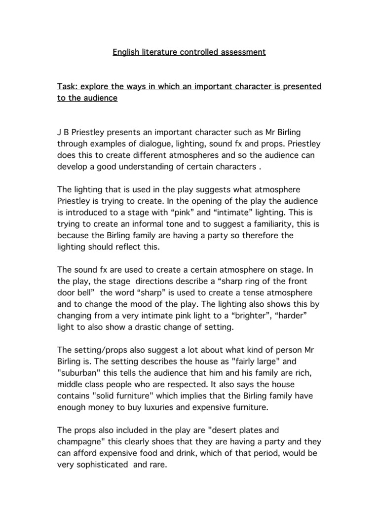 J B Priestley Presents An Important Character Such As MR Birling As A