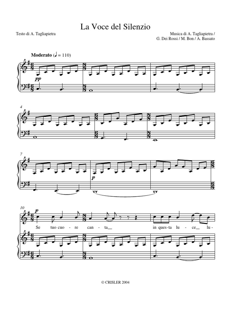 La Voce Del Silenzio Spartito