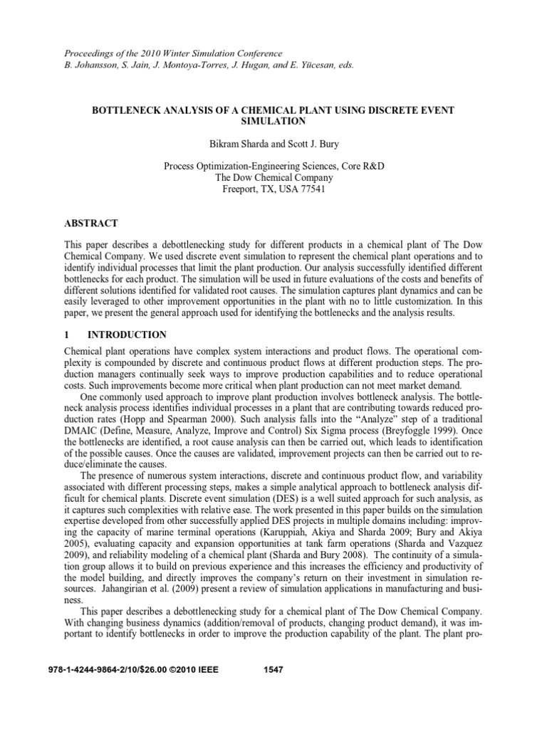 Bottleneck Analysis of A Chemical Plant Using Discrete Eventsimulation ...