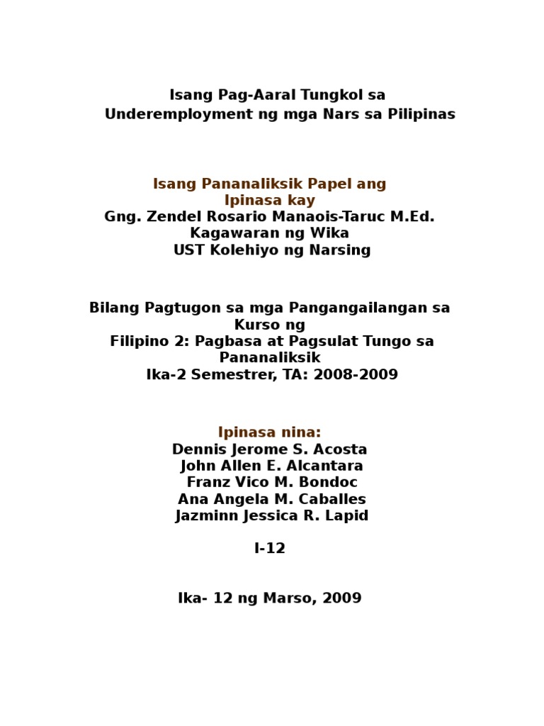 Isang Pag-Aaral Tungkol sa Underemployment ng mga Nars sa Pilipinas