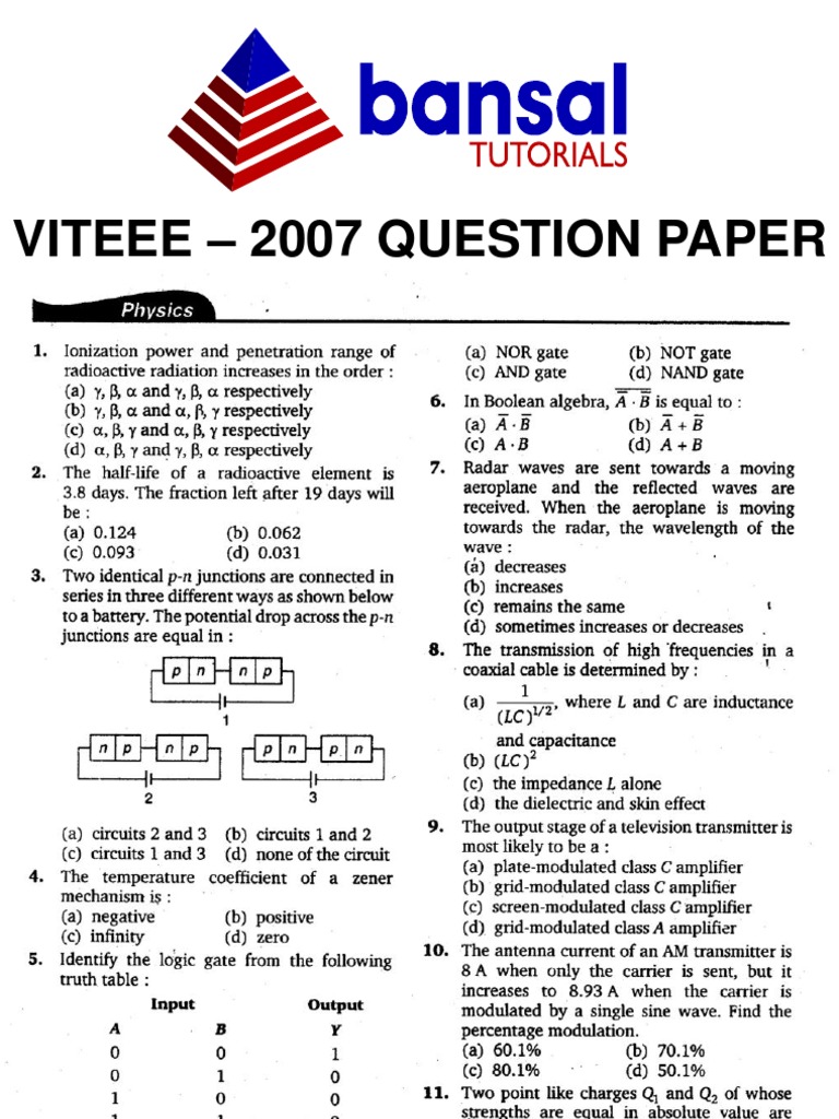 VITEEE2007QP | PDF