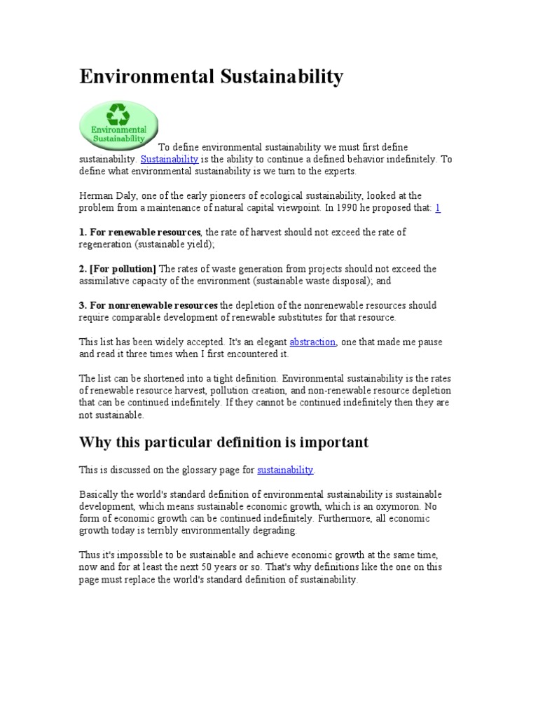 Defining Environmental Sustainability | PDF | Air Pollution ...